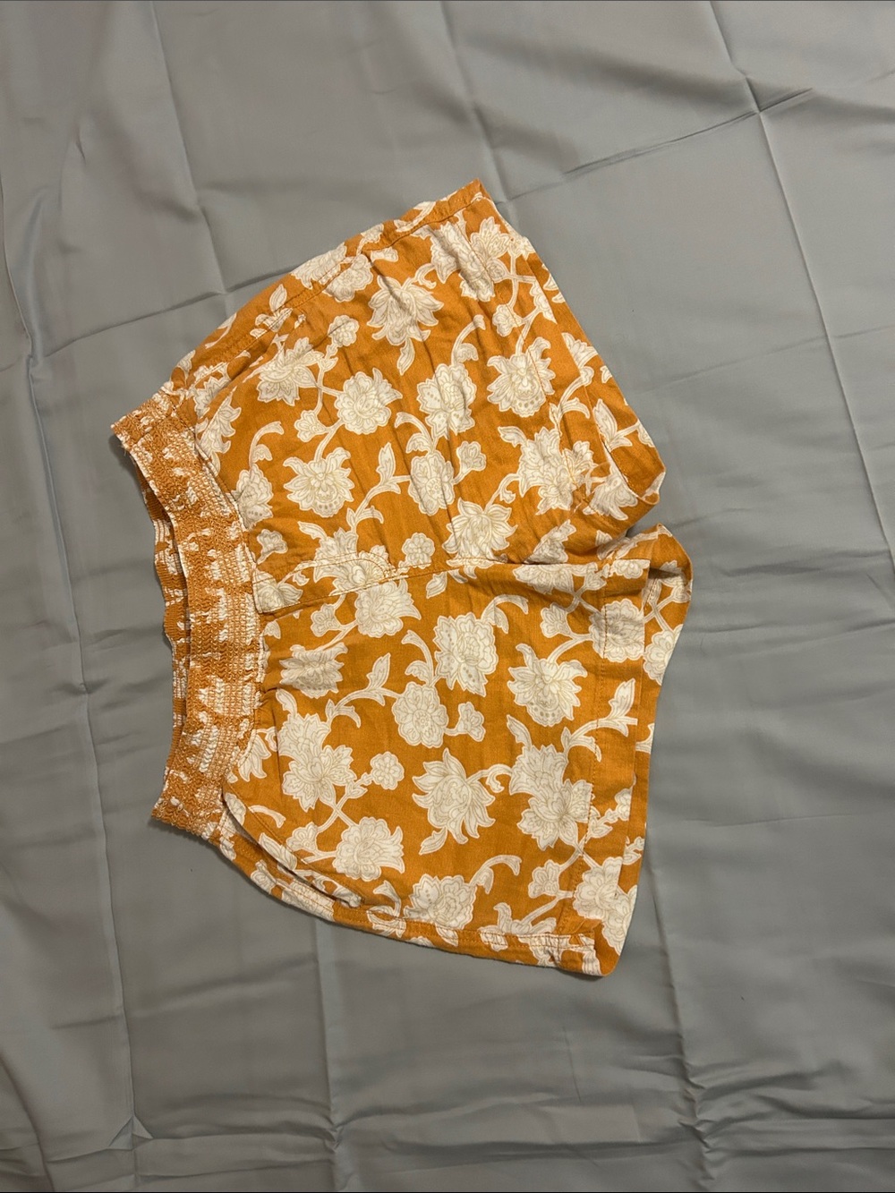 Women's Mustard Floral Elastic Waist Shorts